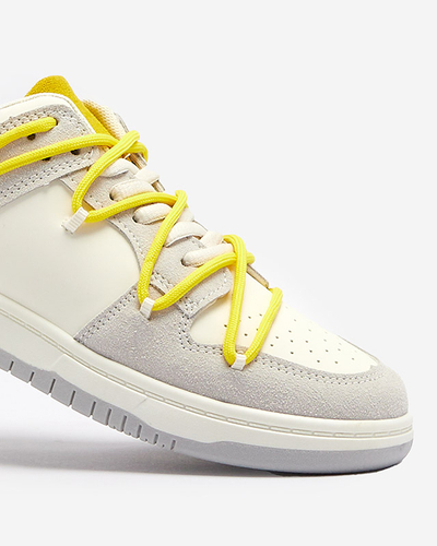 Weiße und graue Damen-Sport-Sneakers mit gelben Schnürsenkeln Olierinc - Schuhe