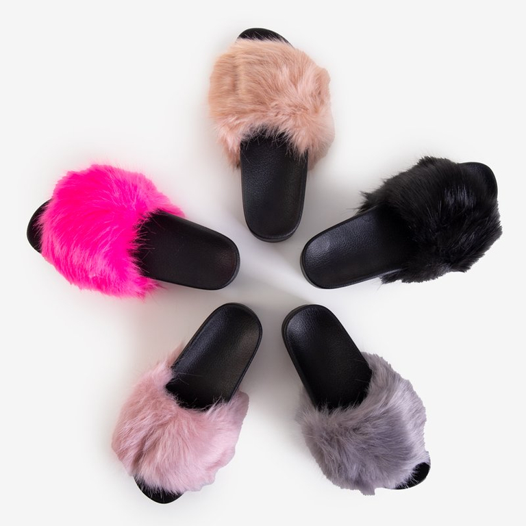 Schwarze Damen Slipper mit Fell Lorina - Schuhe