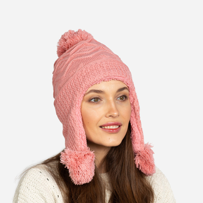 Rosa isolierte Damenmütze mit Pompons - Accessoires