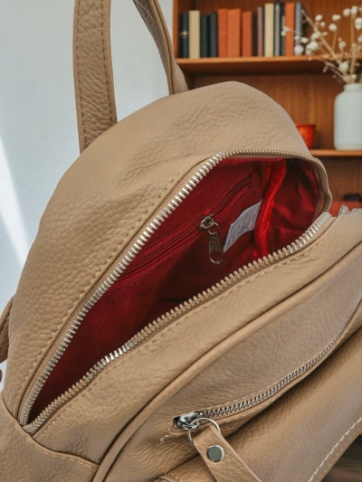 Geflochtener Damenrucksack Królewska Moda Livia beige Öko-Leder 25x25cm