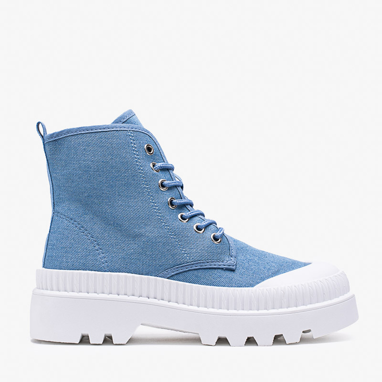 Blaue Damenstiefeletten mit flachem Absatz Roulle - Schuhe