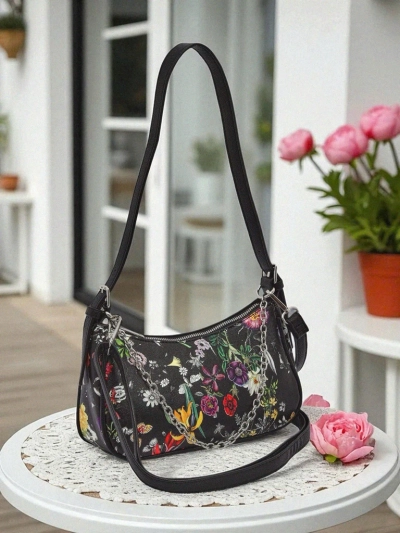 Royalfashion Kleine Damenhandtasche aus Ökoleder mit Blumenmuster Lily Bloom