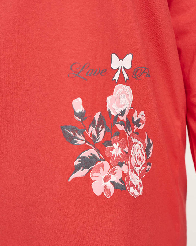 Damen-Pyjama mit Blumendruck in Korallenfarbe PLUS SIZE - Kleidung