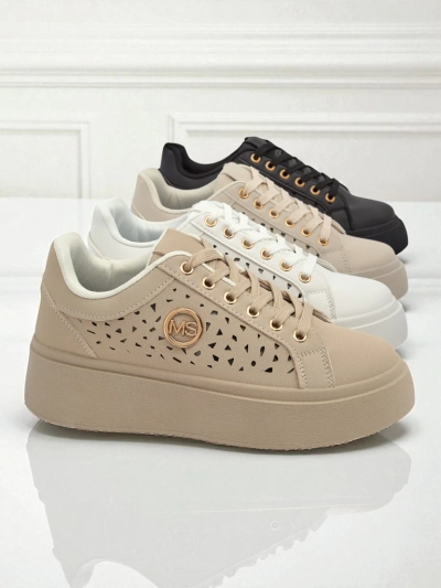 Cleo Ecru Platino – beige Plateausneakers Royalfashion Öko-Leder