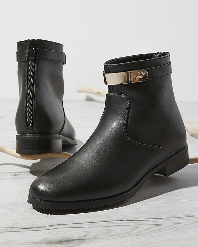 Damenstiefel mit Goldverzierung in Schwarz Hontes- Footwear