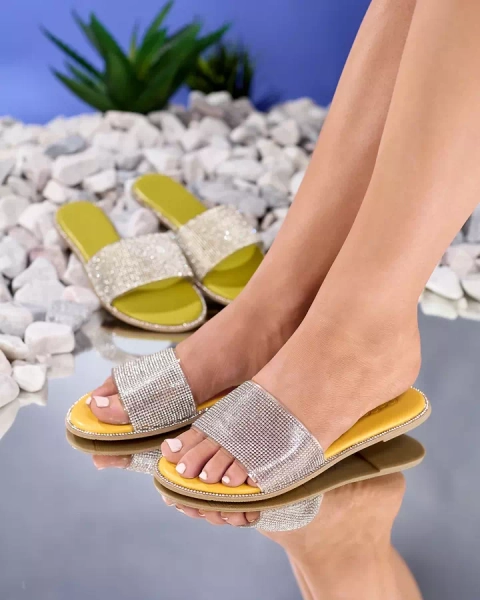 Gelbe Damenpantoffeln mit Zirkonia Verina - Schuhe