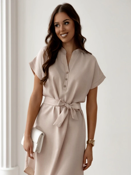 Royalfashion Damen-Minikleid mit kurzen Ärmeln und Knopfverschluss am Ausschnitt