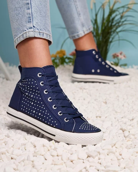 Marineblaue High-Top-Sneakers mit Zirkonen Totulu- Footwear