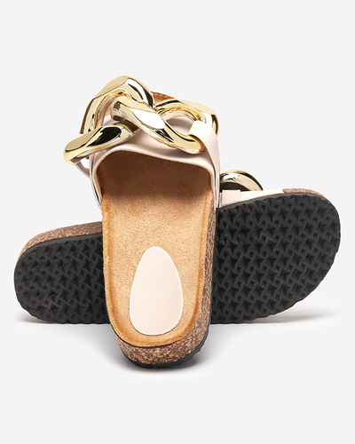 Damen Pantoletten Coralia Royalfashion ecru auf Plateau mit Kette