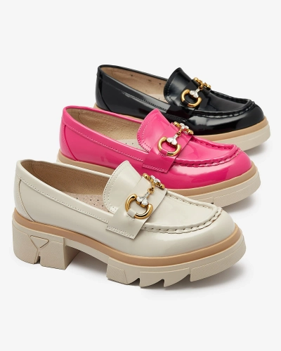 Schwarz lackierte Damenmokassins mit Kristallen Inriw - Footwear