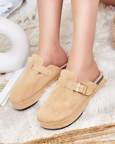 Royalfashion Damenpantoffeln mit Schafsfell und Schnalle Kajis