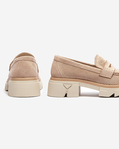 Hellbraune durchbrochene Damenmokassins mit fester Sohle Ejina - Footwear