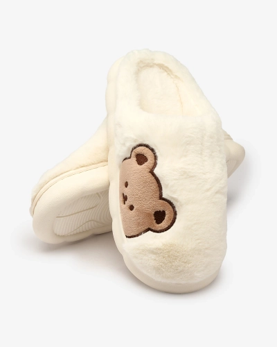 Royalfashion Weiße Damen-Pelzpantoffeln mit Teddybär Hettres