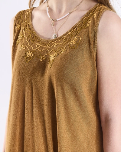 Camel Damen Strandkleid Tagesdecke mit Patches - Kleidung