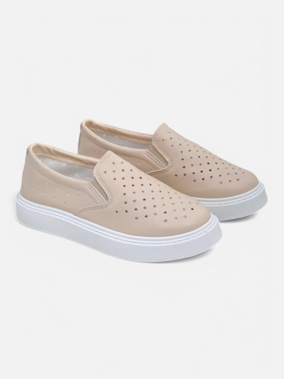 Damen Slip-ons Callista Beige aus ökologischem Leder auf einer Plattform