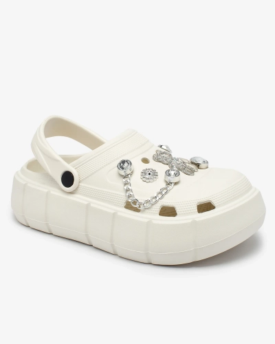 Royalfashion Weiße durchbrochene Damen-Flip-Flops mit Zirkonia-Verzierungen Afuccia