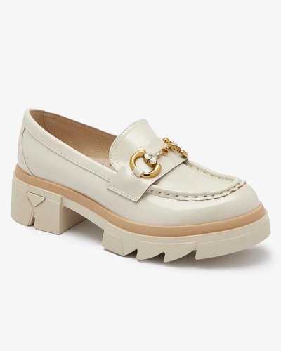 Beige lackierte Damenmokassins mit Kristallen Inriw - Footwear