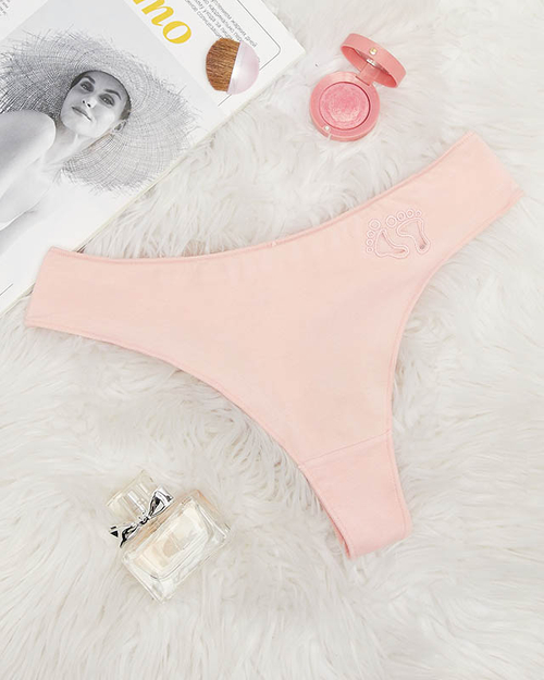 Світло-рожеві бавовняні жіночі стринги з вишивкою - Білизна