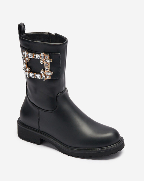 Schwarze Damenstiefel aus Ökoleder mit Verzierung Xetika - Footwear