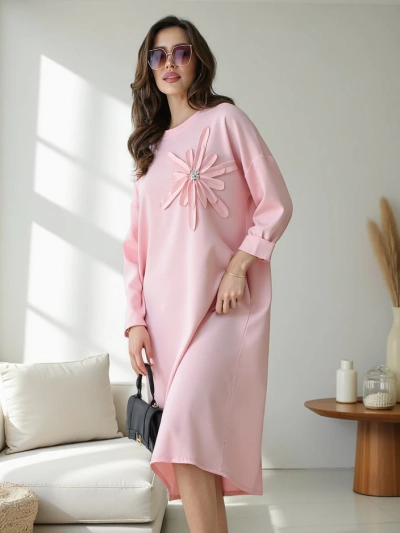 Royalfashion Damen Midi-Kleid Stoff oversized mit Blume