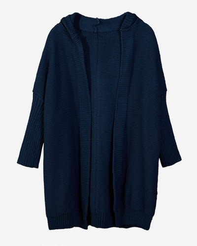 Marineblauer langer Damen-Cardigan mit Kapuze - Kleidung