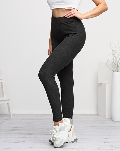 Dunkelgraue warme Leggings für Damen mit feinen Streifen - Bekleidung