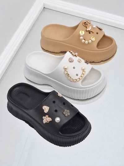 Royalfashion Damen-Gummislipper mit Slash Glam Verzierungen