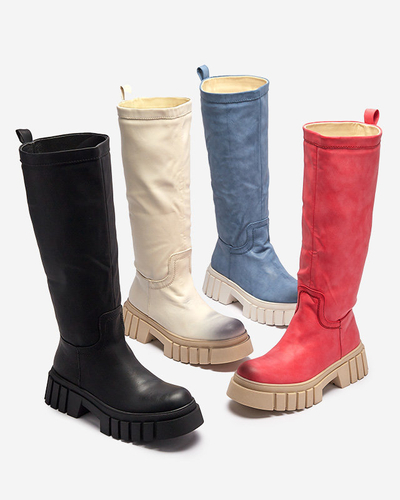 OUTLET Cremefarbene mittelhohe Damenstiefel Astaroth - Schuhe