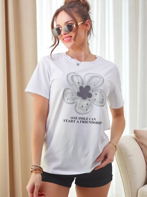 Royalfashion Жіноча бавовняна футболка з квіткою