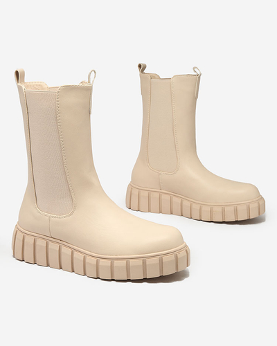 Royalfashion Damenstiefel mit hohem, flachem Absatz in ecru Elicane