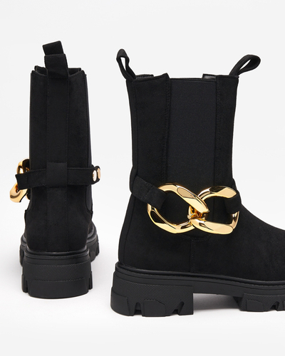 Schwarze Damenstiefel mit goldener Verzierung Cygreia - Schuhe