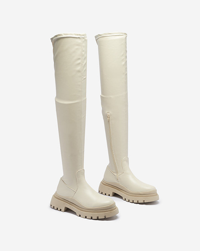 OUTLET Beige Damenstiefel mit dickerer Sohle Amerima- Footwear