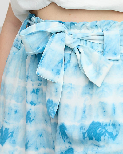 Blaue Damen-Stoffshorts mit Aufdruck - Kleidung