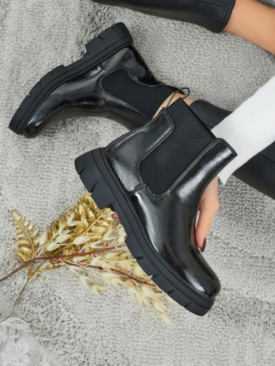 Stiefeletten aus lackiertem Öko-Leder Oryss