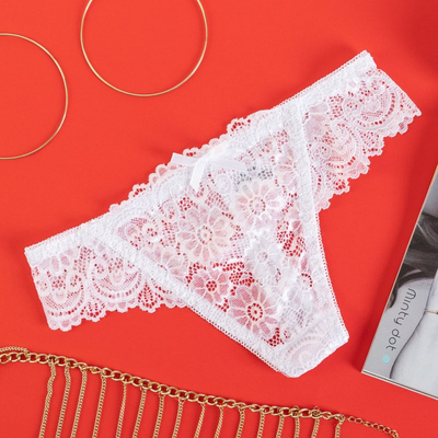 Damen-Tanga aus weißer Spitze - Unterwäsche