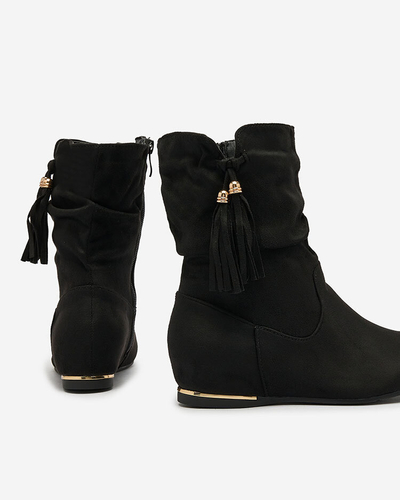 Royalfashion Schwarze Stiefel aus Öko-Wildleder mit verstecktem Anker Lovely