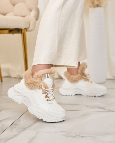 Royalfashion Sportliche weiße Damen-Sneaker mit Fell Kawin