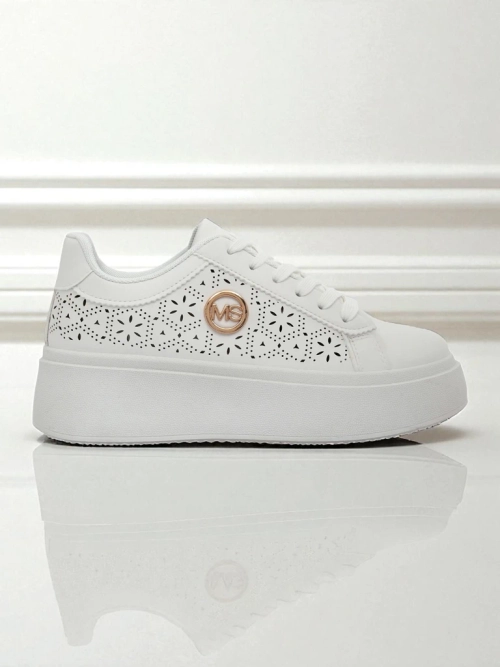 Жіночі снікерси Aelia Royalfashion на платформі білі ажурні ecru