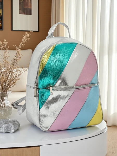 Royalfashion Damenrucksack aus Öko-Leder mit Streifen Metallic Stripes
