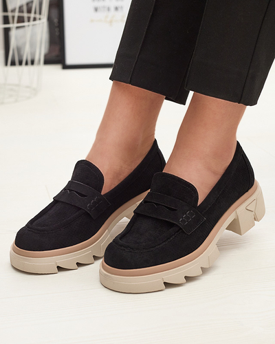 Schwarze durchbrochene Damenmokassins mit fester Sohle Ejina - Footwear
