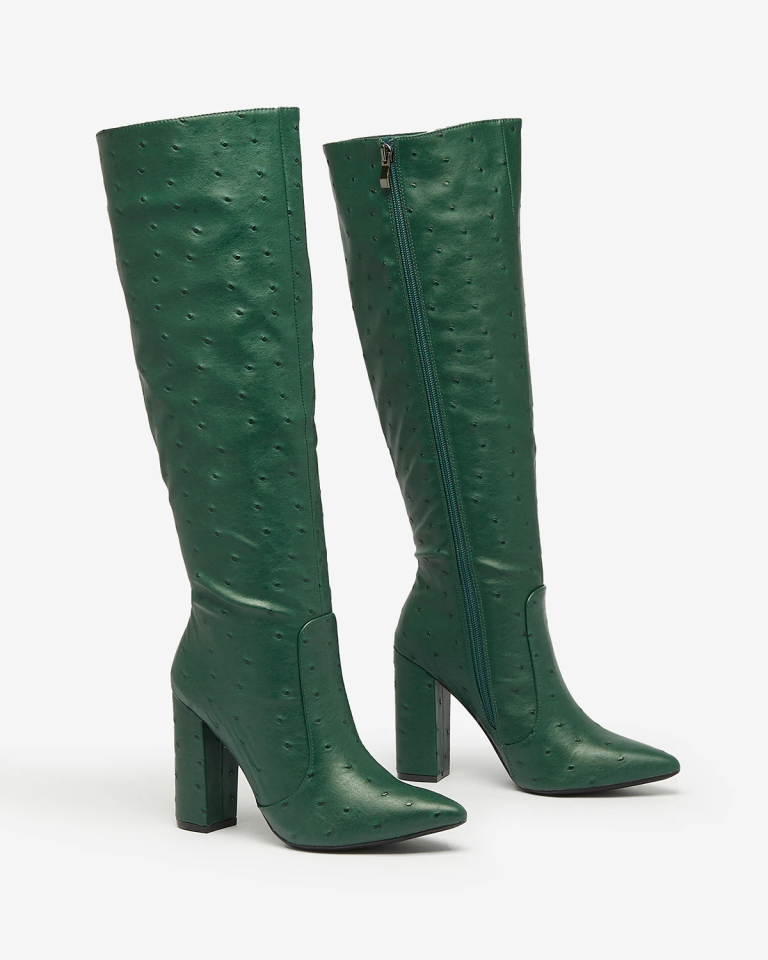 Royalfashion Dunkelgrüne Damenstiefel mit Barbelitta-Prägung