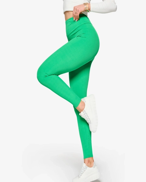 Grüne gerippte Damen-Leggings- Bekleidung