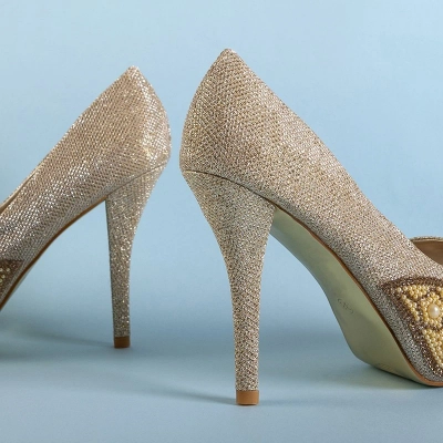 OUTLET Gold glänzende High Heels für Damen mit Zirkonia und Perlen Mira - Footwear