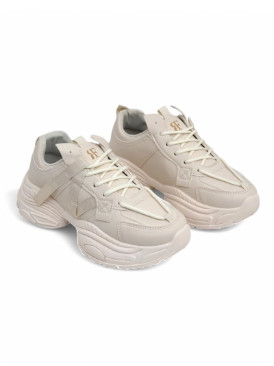 Beige Damen-Sneakers Platina Roma mit flachem Absatz aus Öko-Leder 5 cm
