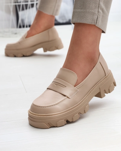 Beige Mokassins für Damen mit fester Sohle Desika - Footwear