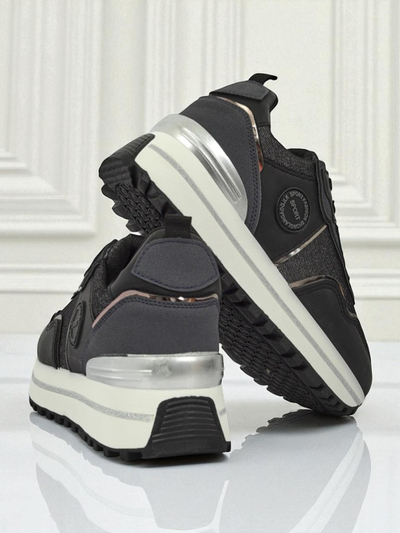 Damen-Sneakers Callista Nero mit 4 cm Plateau, ökologisches Leder