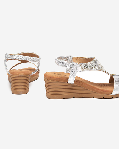 Damensandalen mit Keilabsatz in Silber Serrifo- Footwear