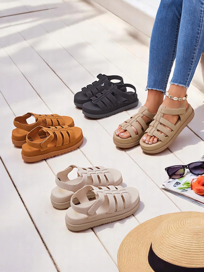 Damen Sandalen Royalfashion Helena Classico Plateau hellbraun