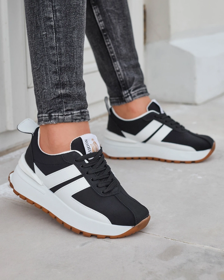 Schwarze Damen-Sportschuhe aus Öko-Leder mit bunten Einsätzen Tifora- Footwear