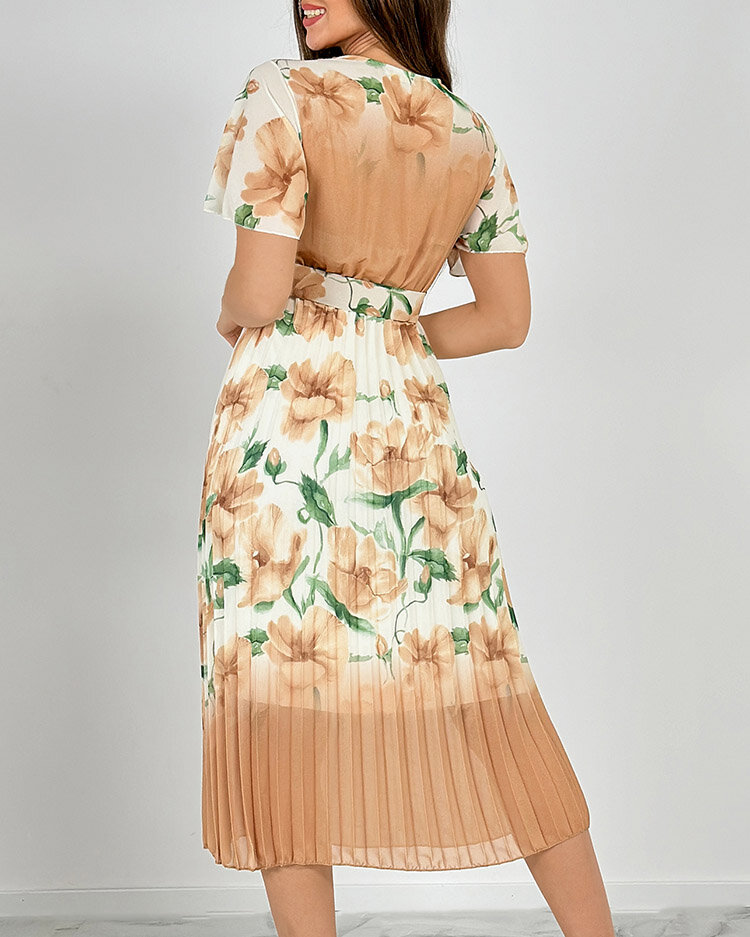 Royalfashion Damen plissiertes florales Midikleid